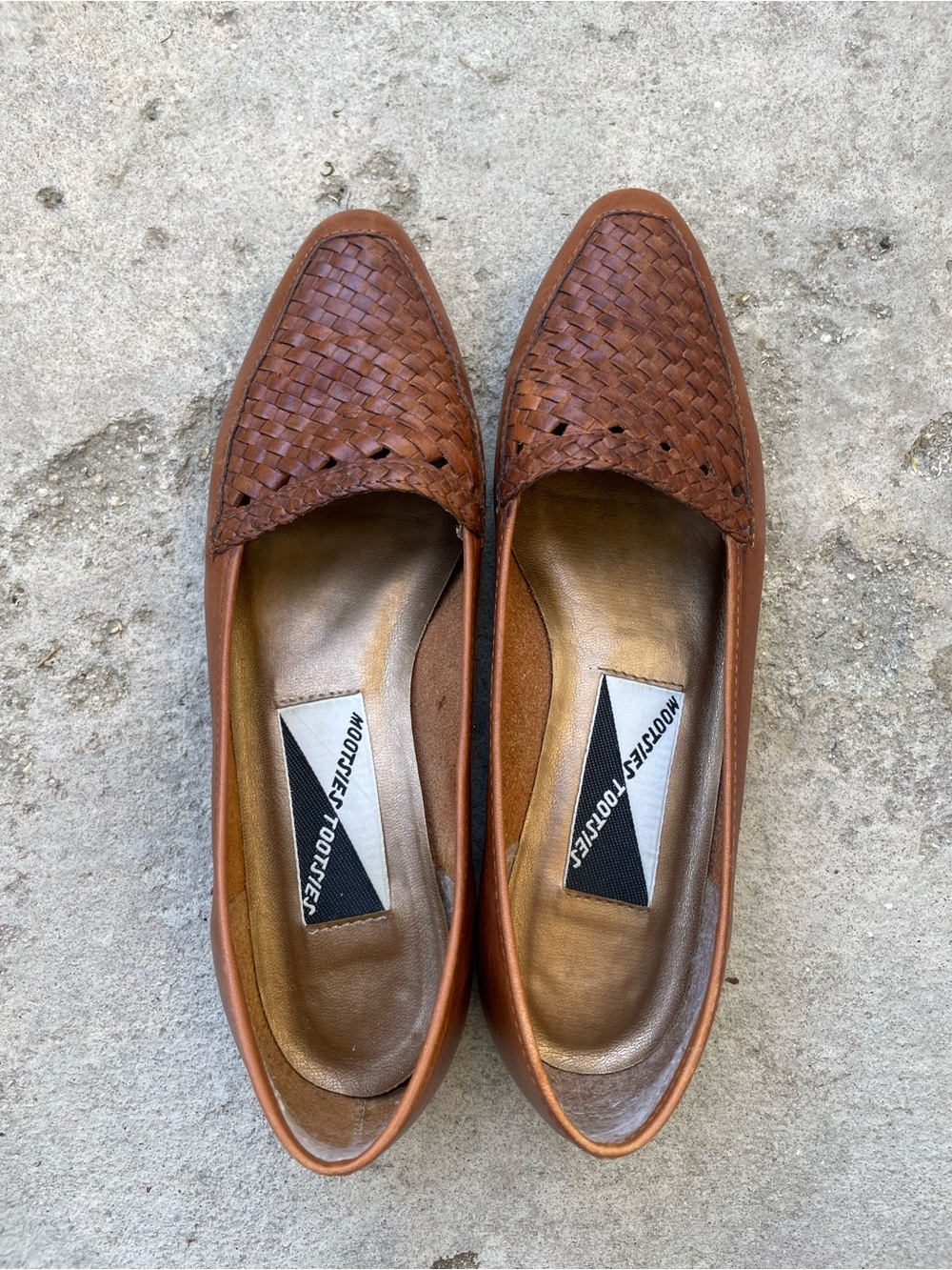 Brown Woven Leather 90s Flats Mootsies Tootsies brand